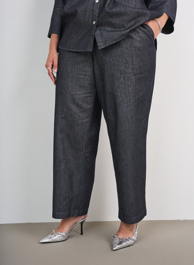 Straight leg jeans with glitter thread, Grey, Model image number 2