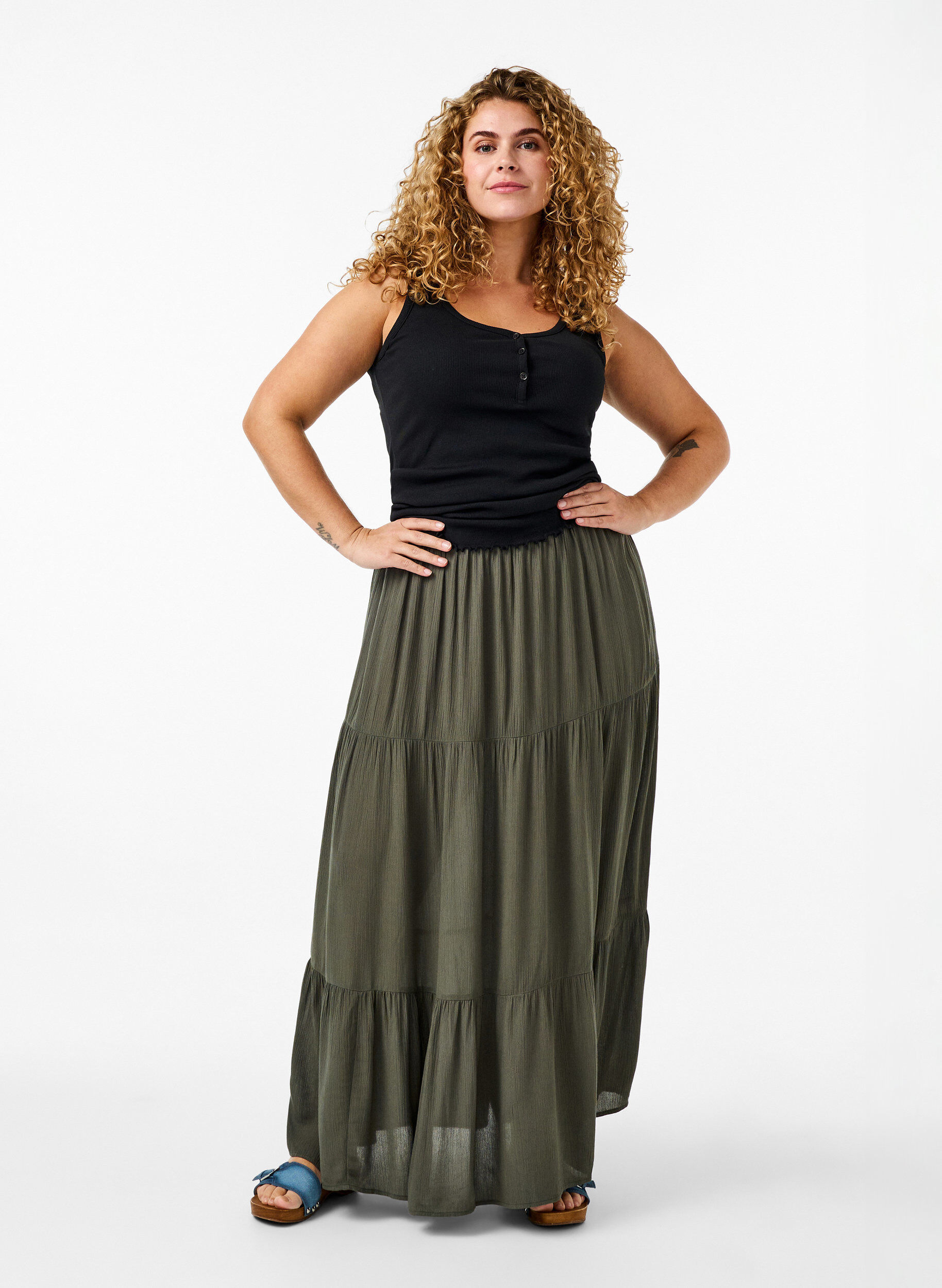 Zizzifashion Rib tank top with buttons, Black, Model image number 1