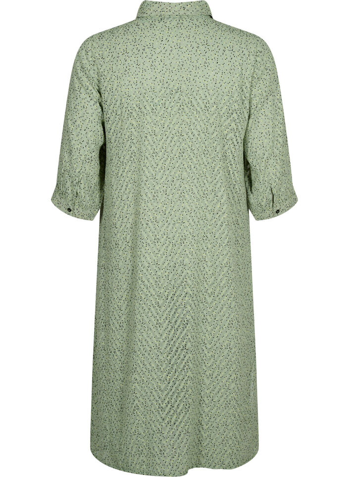 Dotted shirtdress with 3/4 sleeves and slit, Seagrass Dot, Packshot image number 1