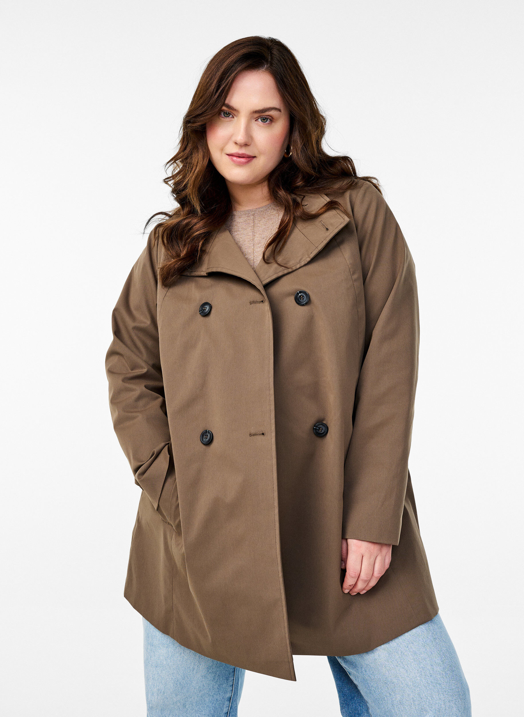Zizzifashion Water-repellent A-line spring jacket, Brown, Model image number 0