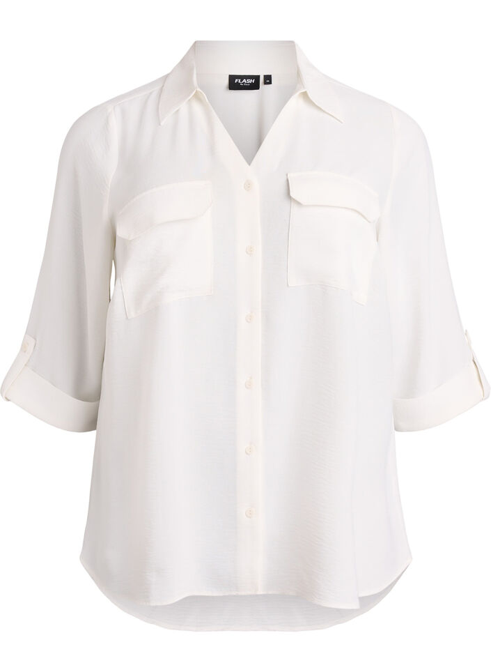 FLASH - Shirt with chest pockets and 3/4 sleeves, Vanilla, Packshot image number 0