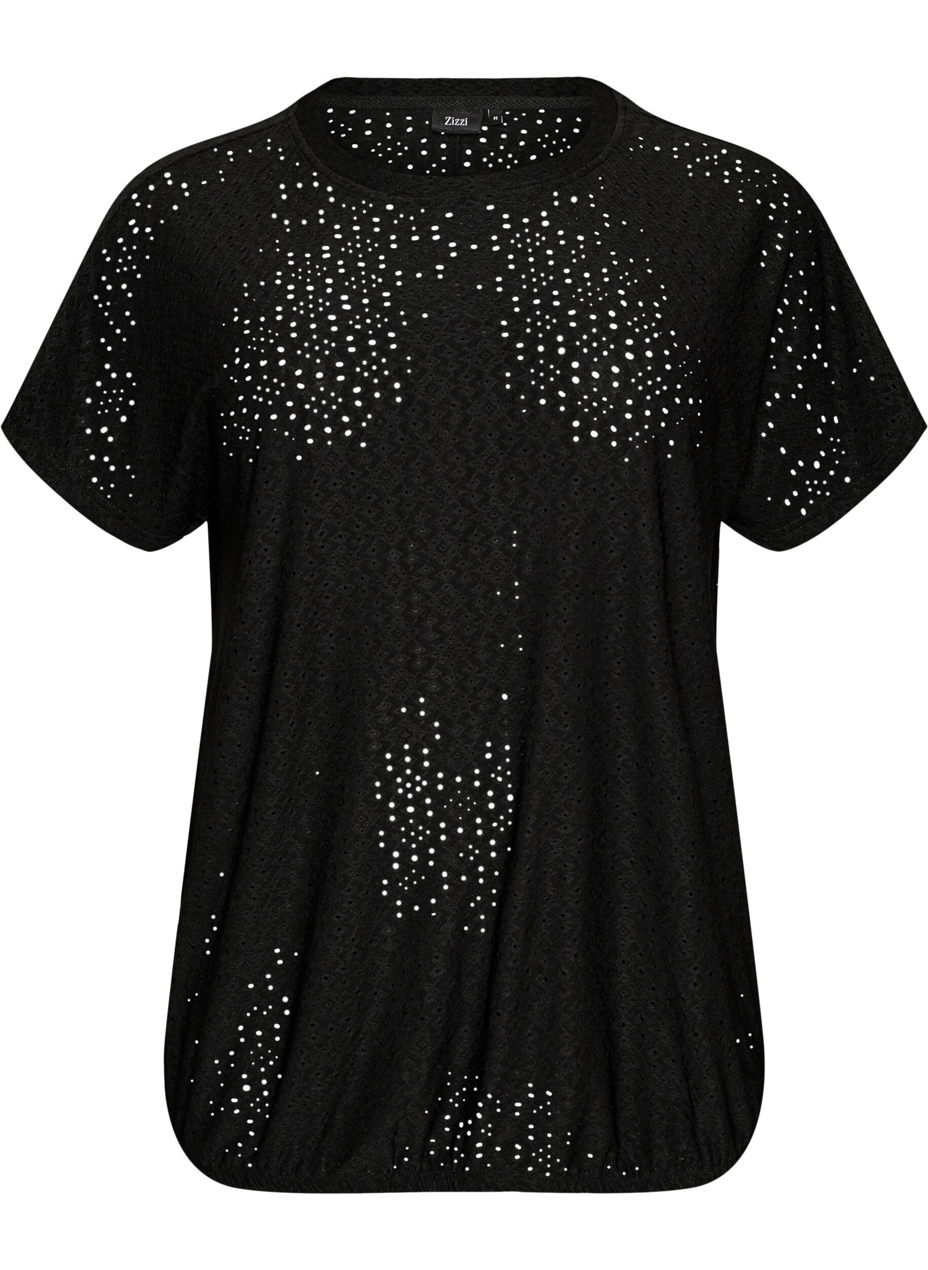 ZizzifashionBlouse with eyelet embroidery and balloon-effect, Black, Packshot image number 0