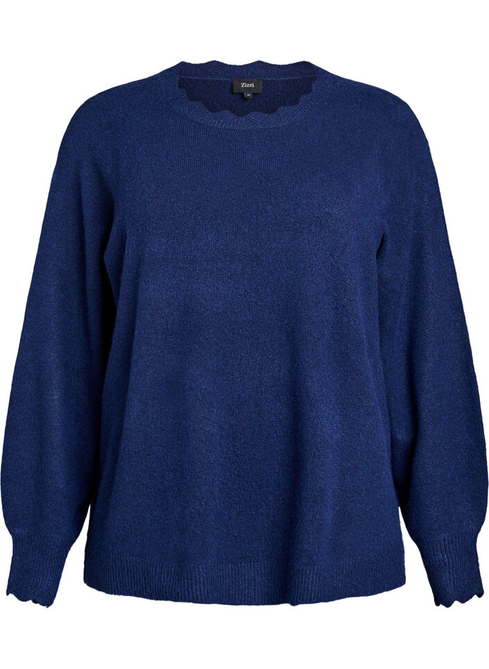 Knitted blouse with wavy edges, Blue, Packshot image number 0