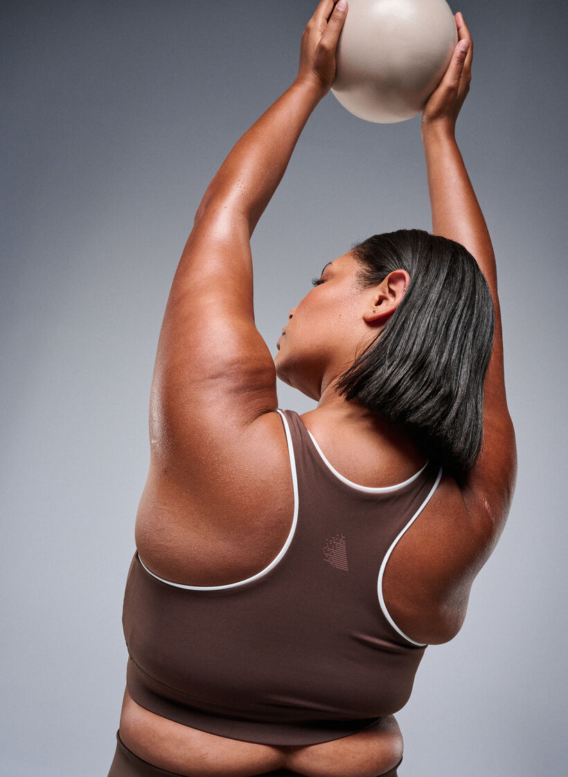 Racerback sports bra with contrast piping, Brown, Image image number 0