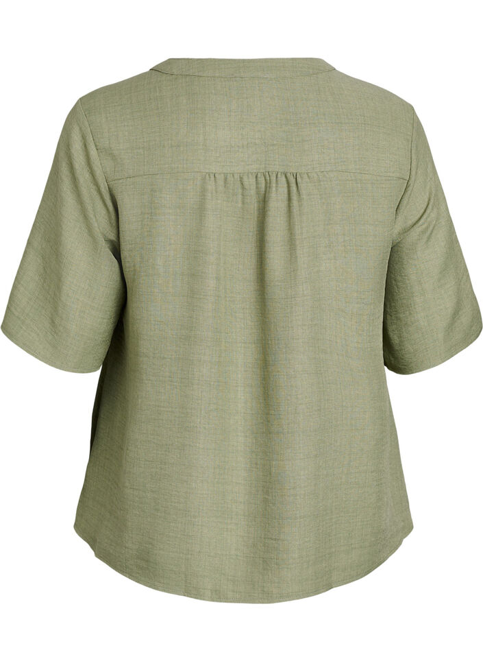 V-neck shirt blouse with short sleeves, Green, Packshot image number 1