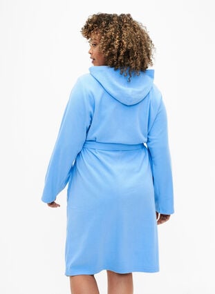 Morning robe with zipper and hood, Della Robbia Blue, Model image number 1