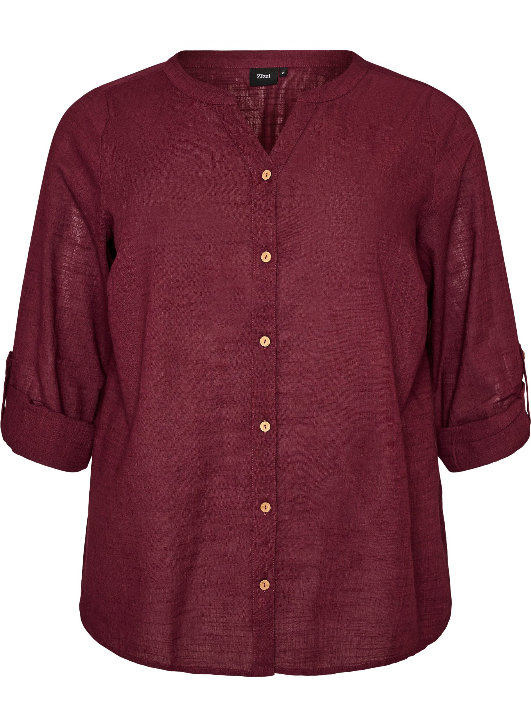 ZizzifashionCotton shirt blouse with a v-neck, Red, Packshot image number 0