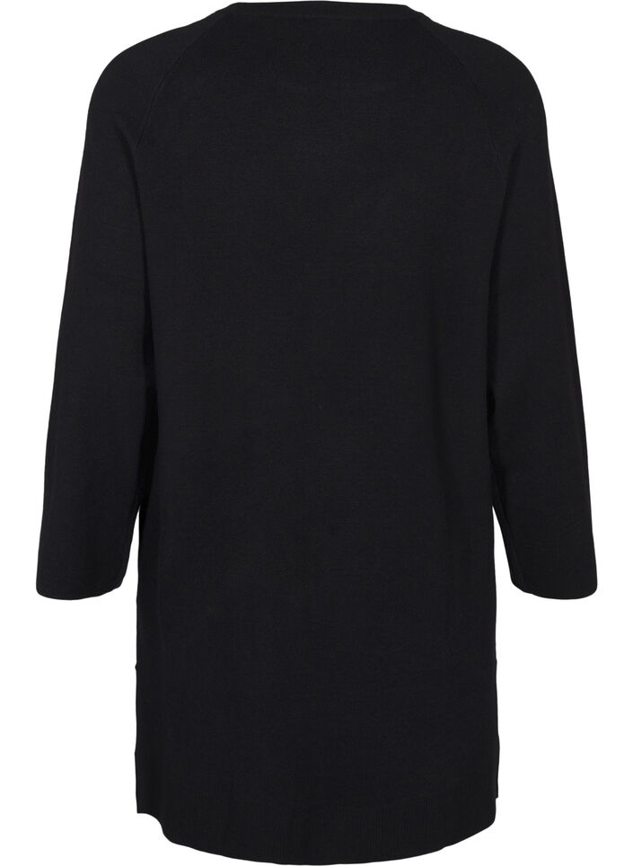 Knitted dress with a round neck and slit, Black, Packshot image number 1