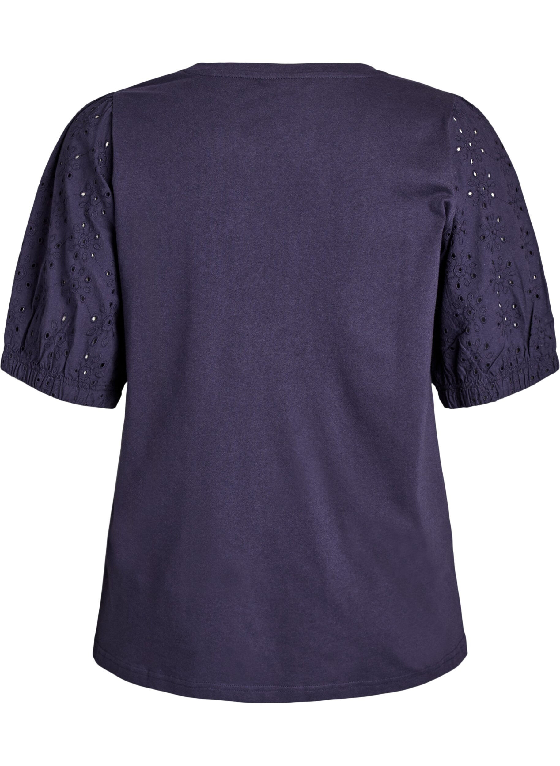 Zizzifashion T-shirt with broderie anglaise sleeves, Blue, Packshot image number 1
