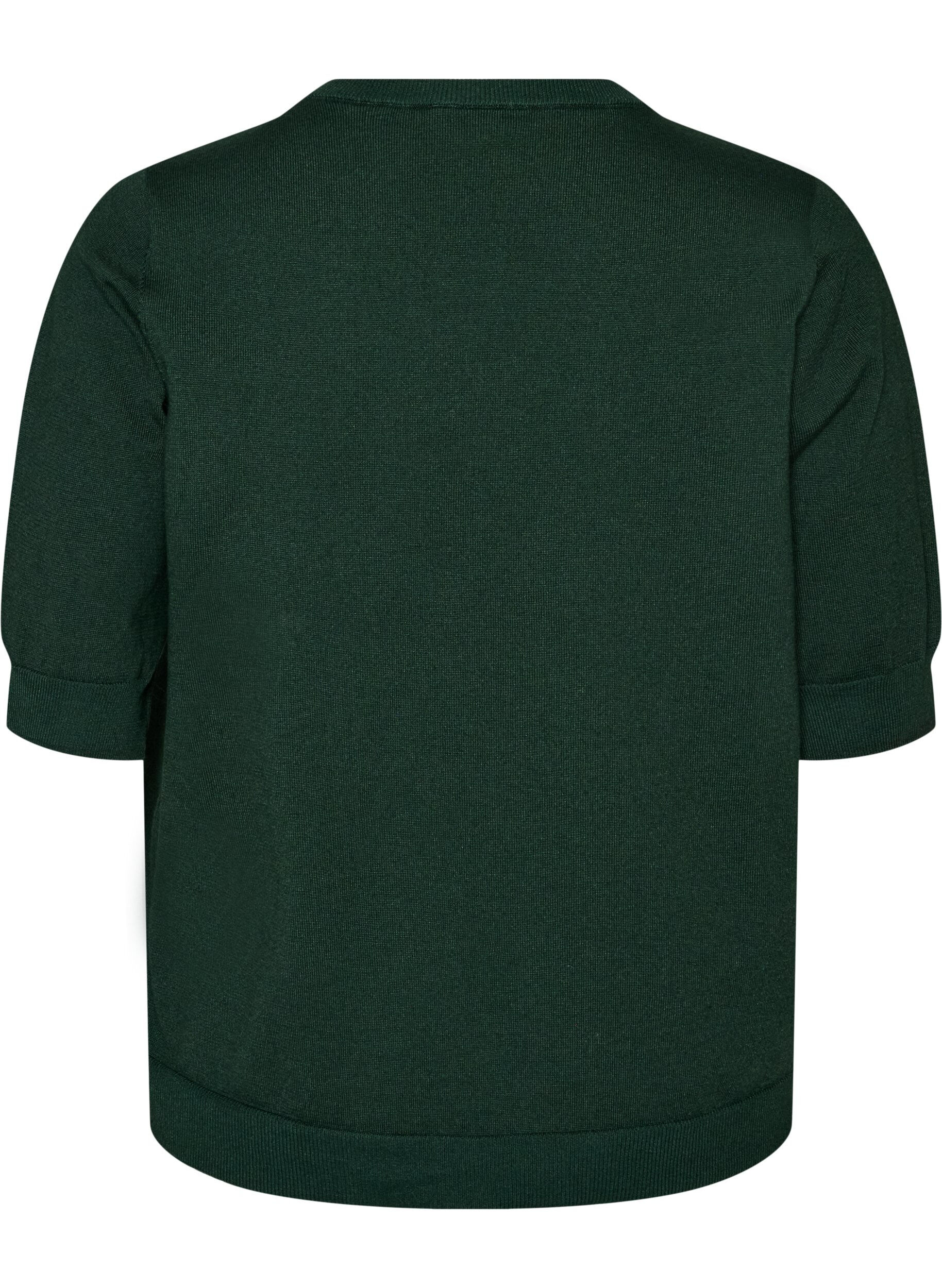 ZizzifashionFine-knit blouse with short sleeves, Green, Packshot image number 1