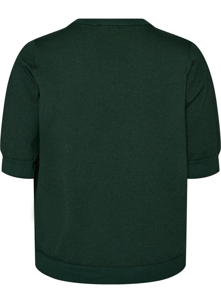 Fine-knit blouse with short sleeves, Green, Packshot image number 1