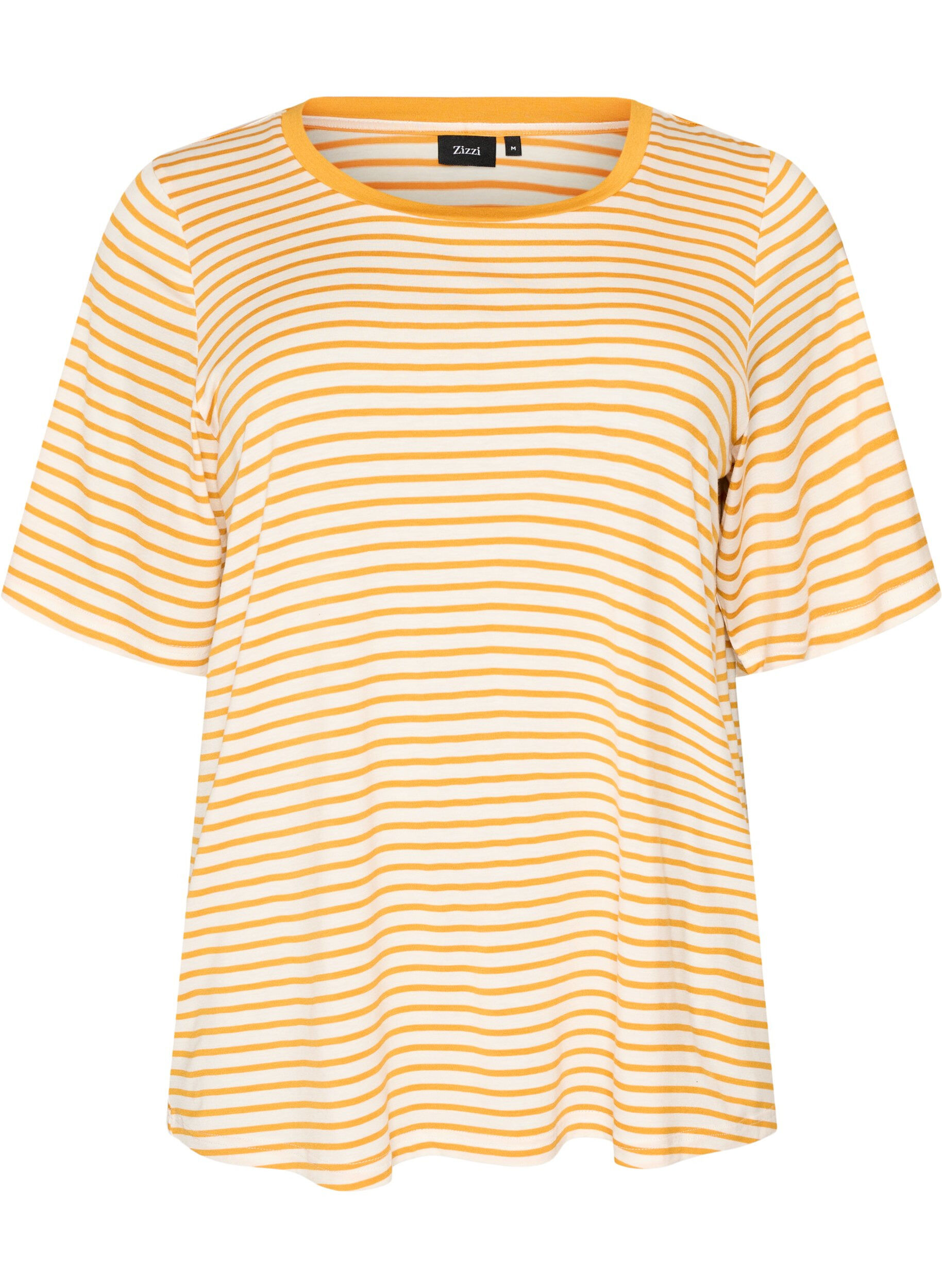 ZizzifashionT-shirt with TENCEL&trade; Lyocell and stripes, Yellow, Packshot image number 0