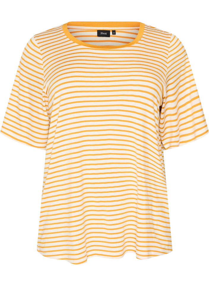 T-shirt with TENCEL&trade; Lyocell and stripes, Yellow, Packshot image number 0
