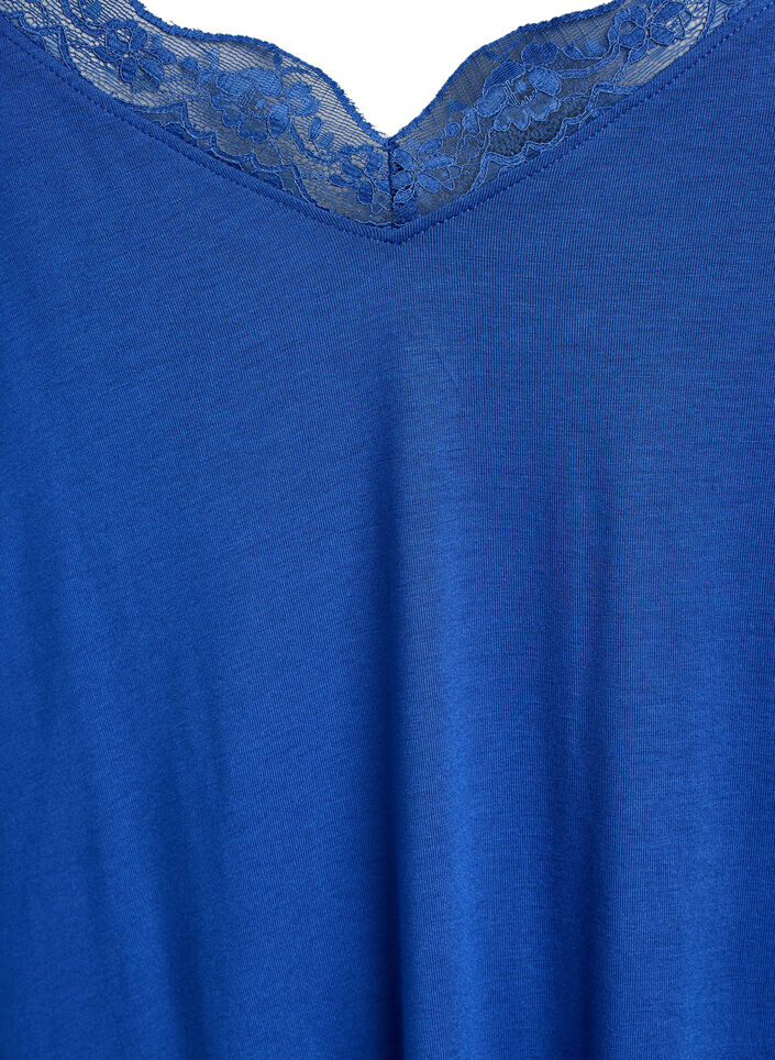 Viscose nightgown with lace trim, Blue, Packshot image number 2