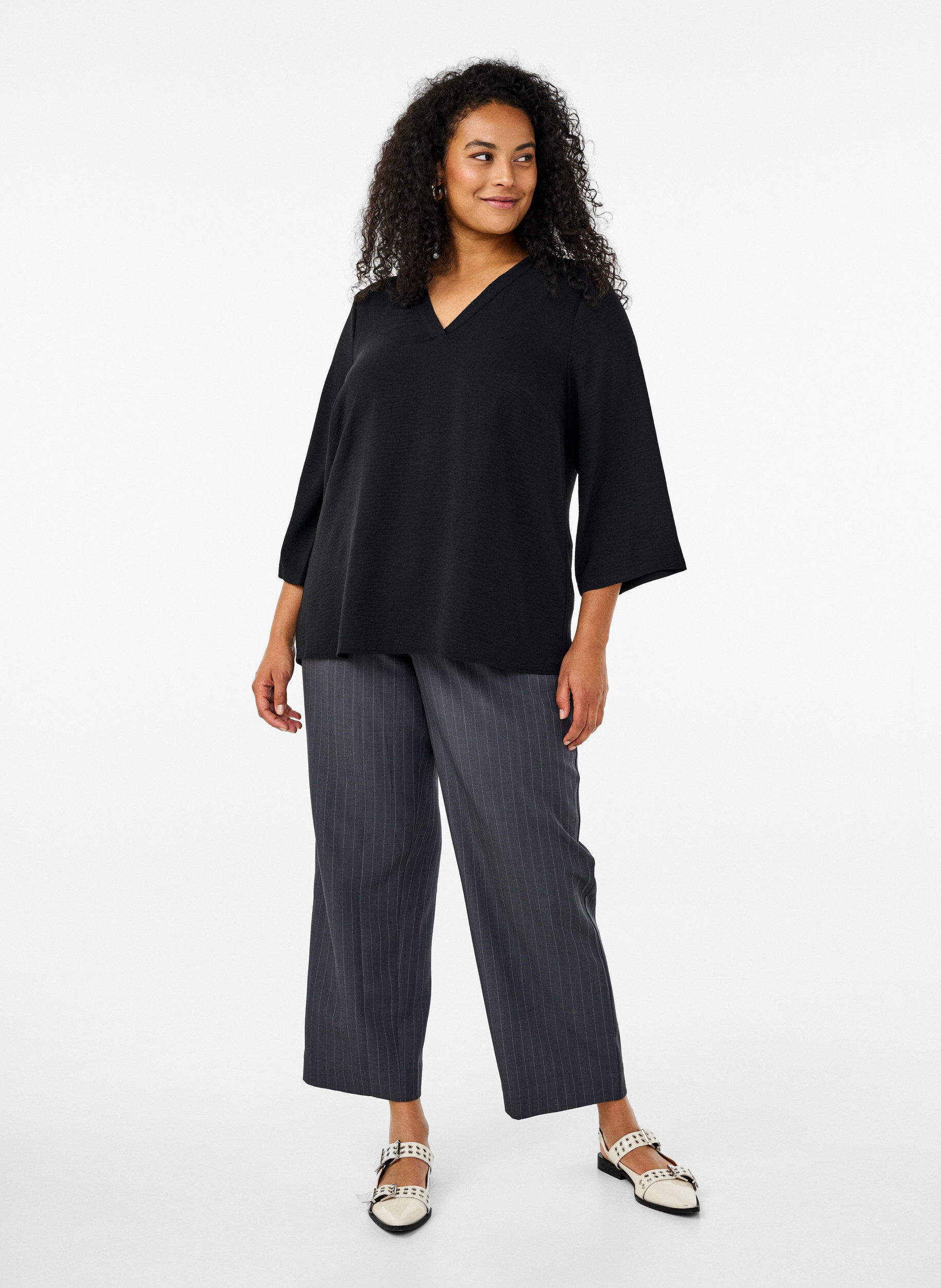 ZizzifashionBlouse with 3/4 sleeves, Black, Model image number 1