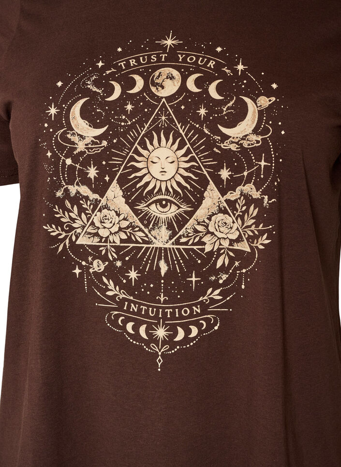 Cotton T-shirt with front print, Brown, Packshot image number 2