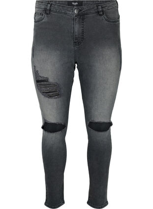 Tight-fitting jeans with rip details, Grey Denim, Packshot image number 0