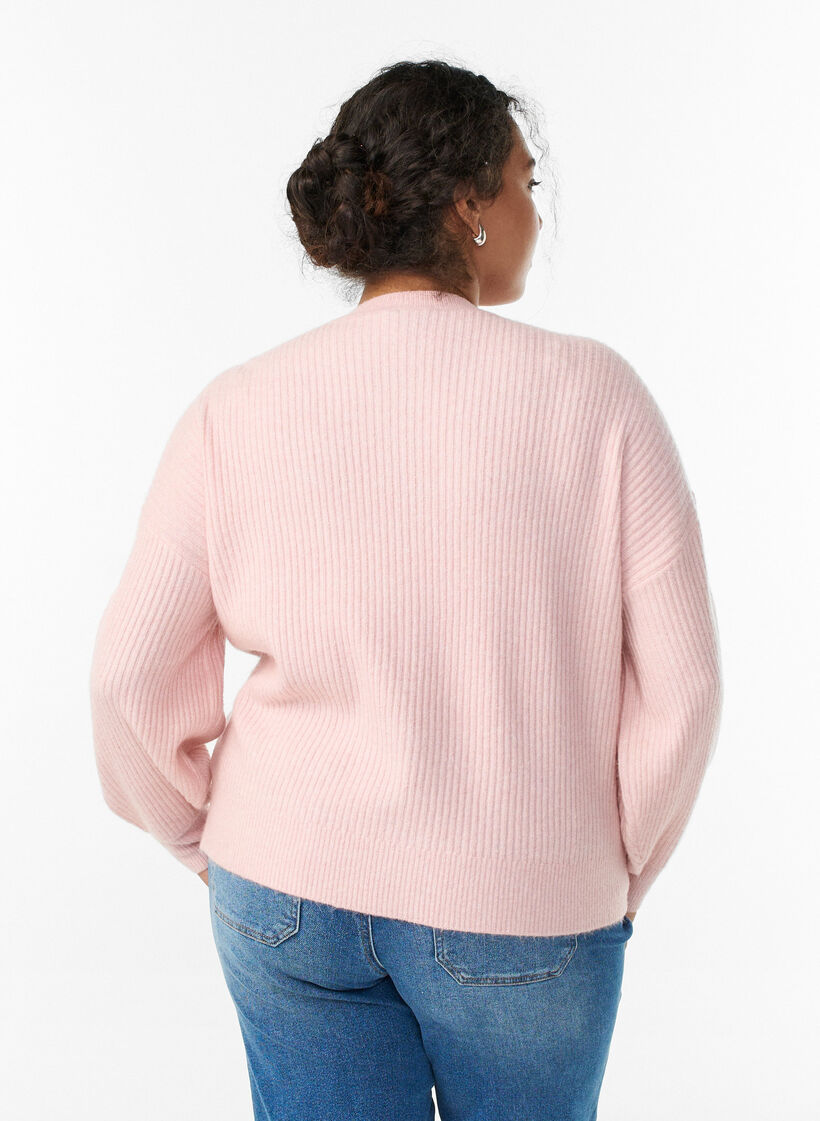 Ribbed cardigan with buttons, Pink, Model image number 2
