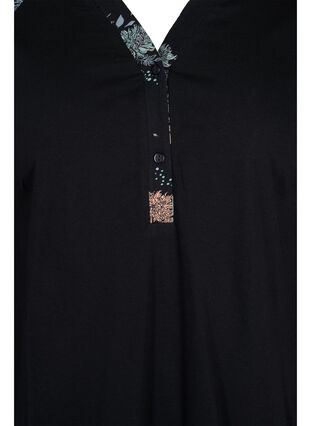 cotton night dress with printed detail, Black Flower AOP, Packshot image number 2