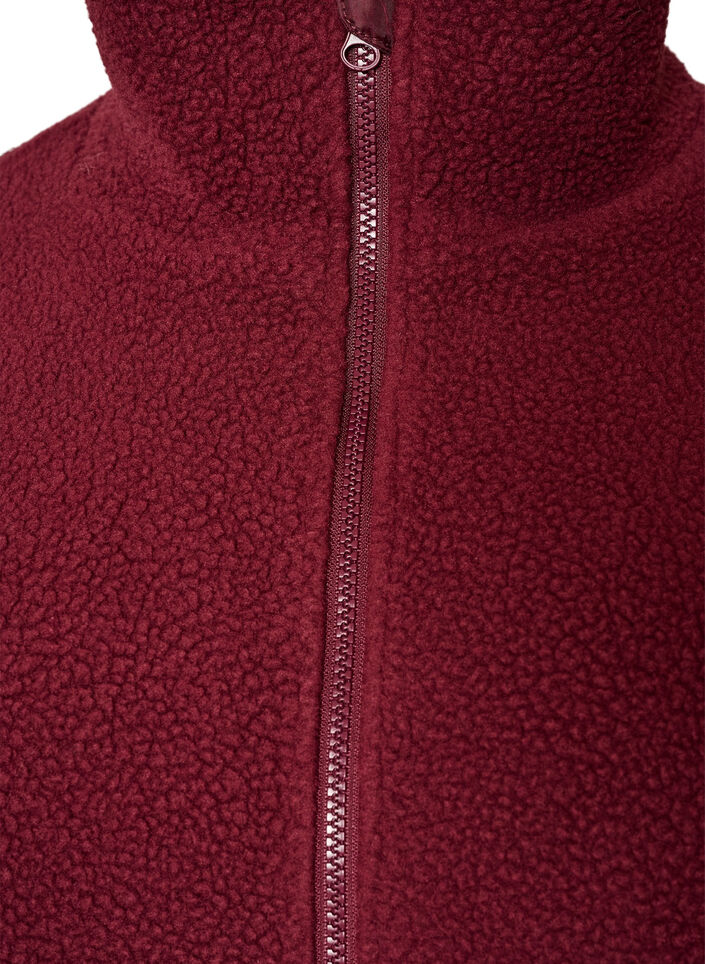 Teddy jacket with eyelet embroidery trim and high collar, Red, Packshot image number 2