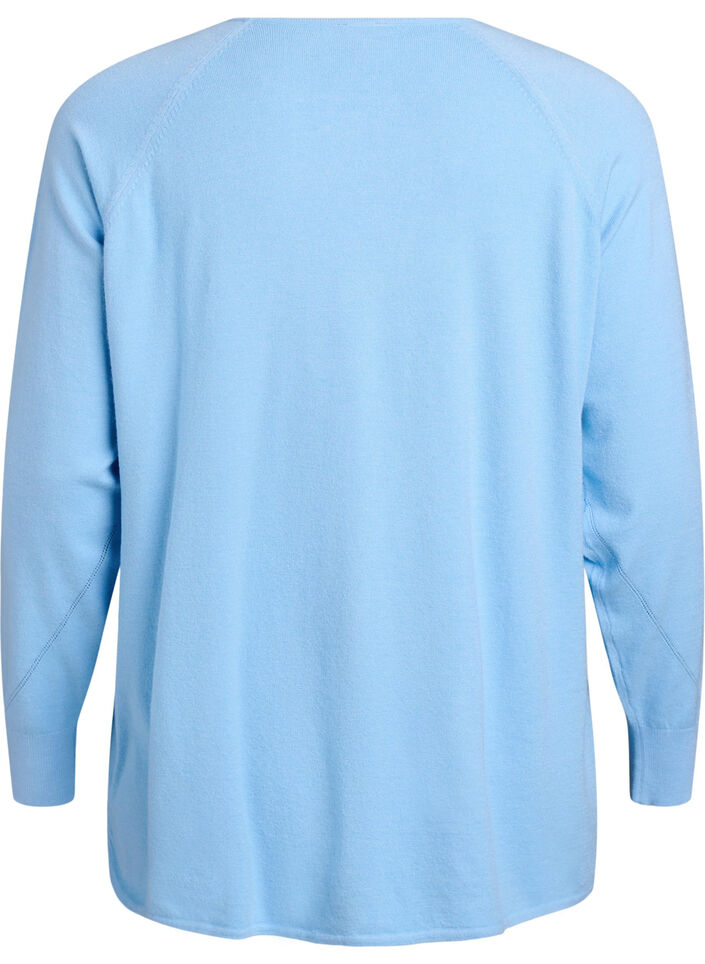 Knit blouse with round neck and knitted pattern, Light Blue, Packshot image number 1