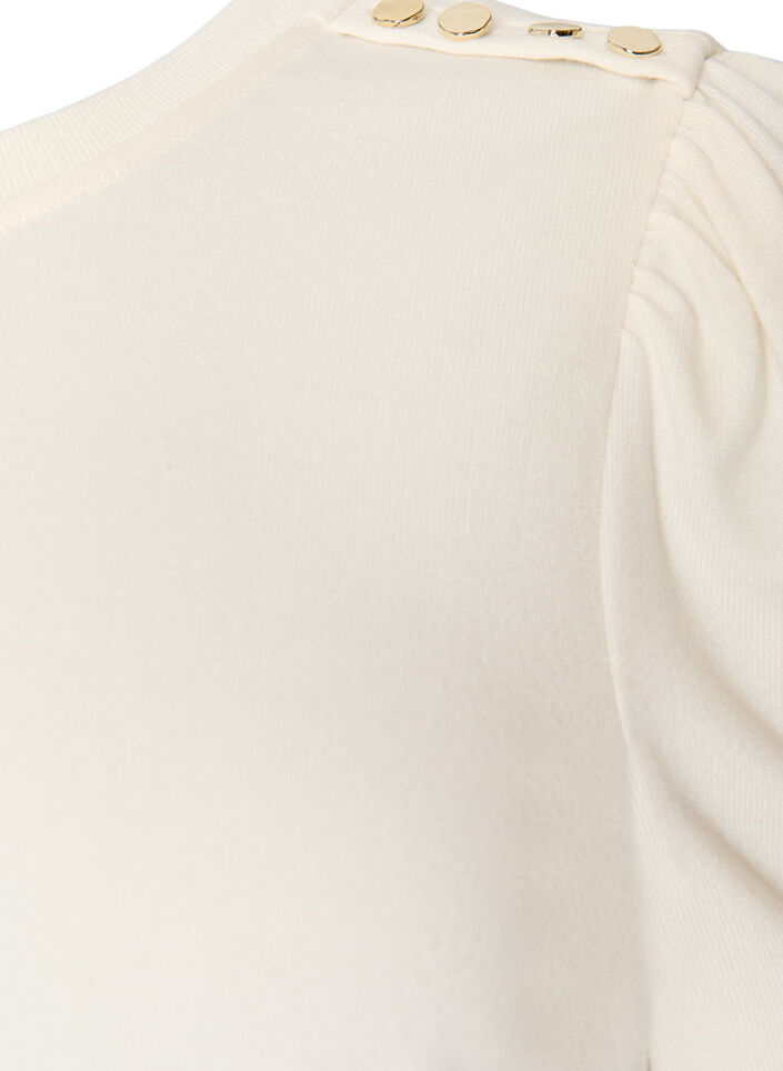 Blouse with button detail and short puff sleeves, Beige, Packshot image number 2
