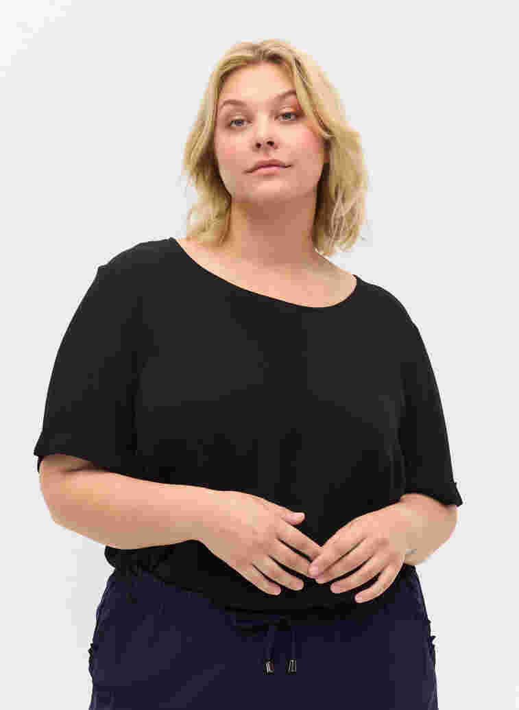 Short-sleeved viscose blouse, Black, Model image number 0