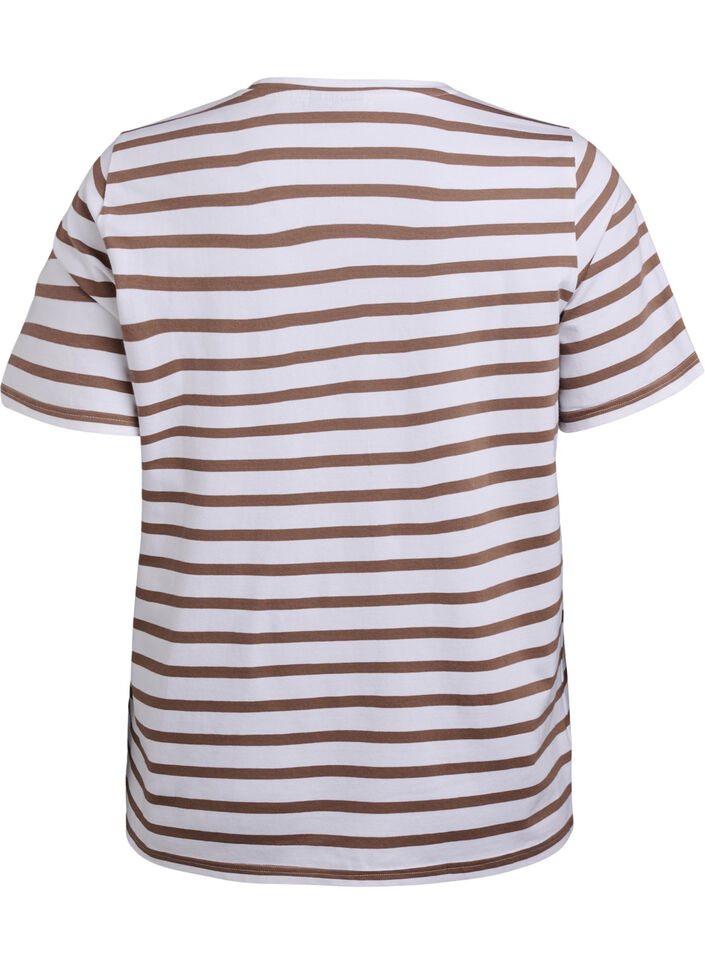 Striped T-shirt in organic cotton, Brown, Packshot image number 1