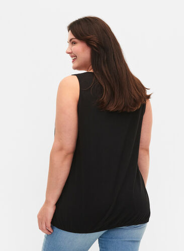 Cotton top with round neck and lace trim, Black, Model image number 1