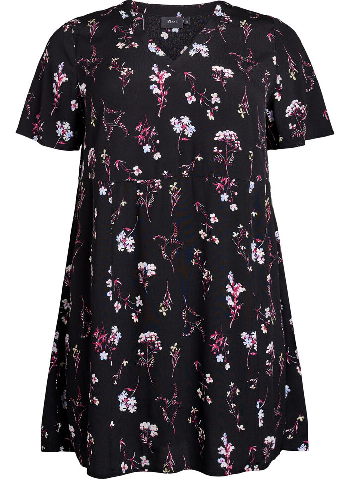 Short dress with floral print, Black, Packshot image number 0