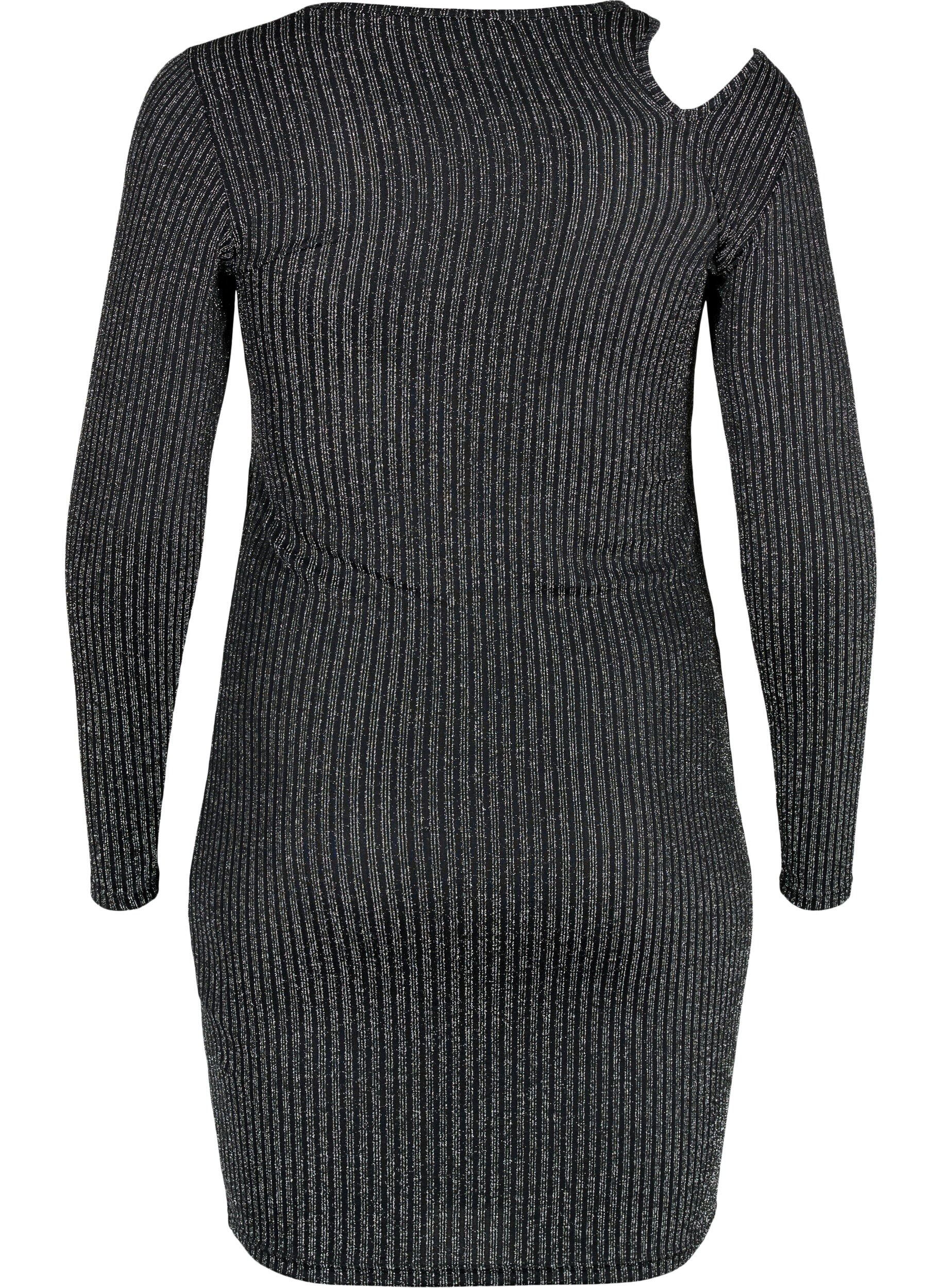 Zizzifashion Long sleeve cut-out dress with glitter, B.w. Silver Stripes, Packshot image number 1