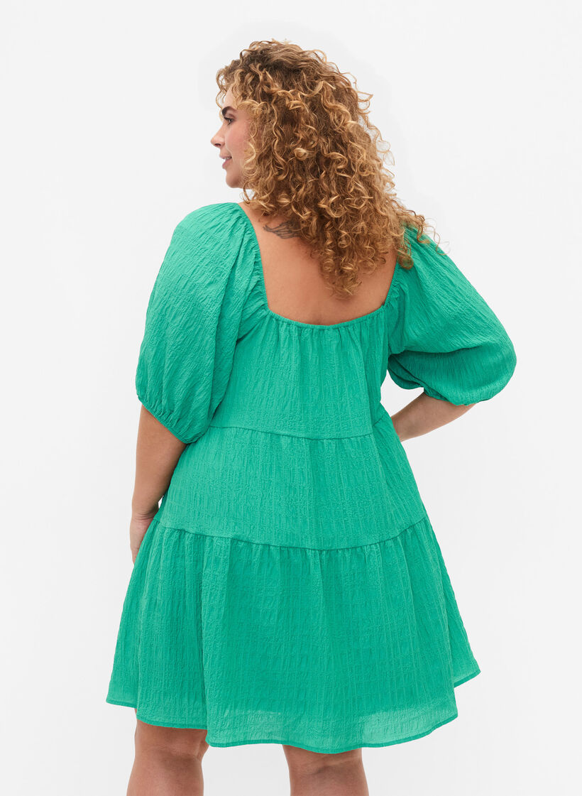 A-shaped short dress with a V-neck, Deep Mint, Model image number 1