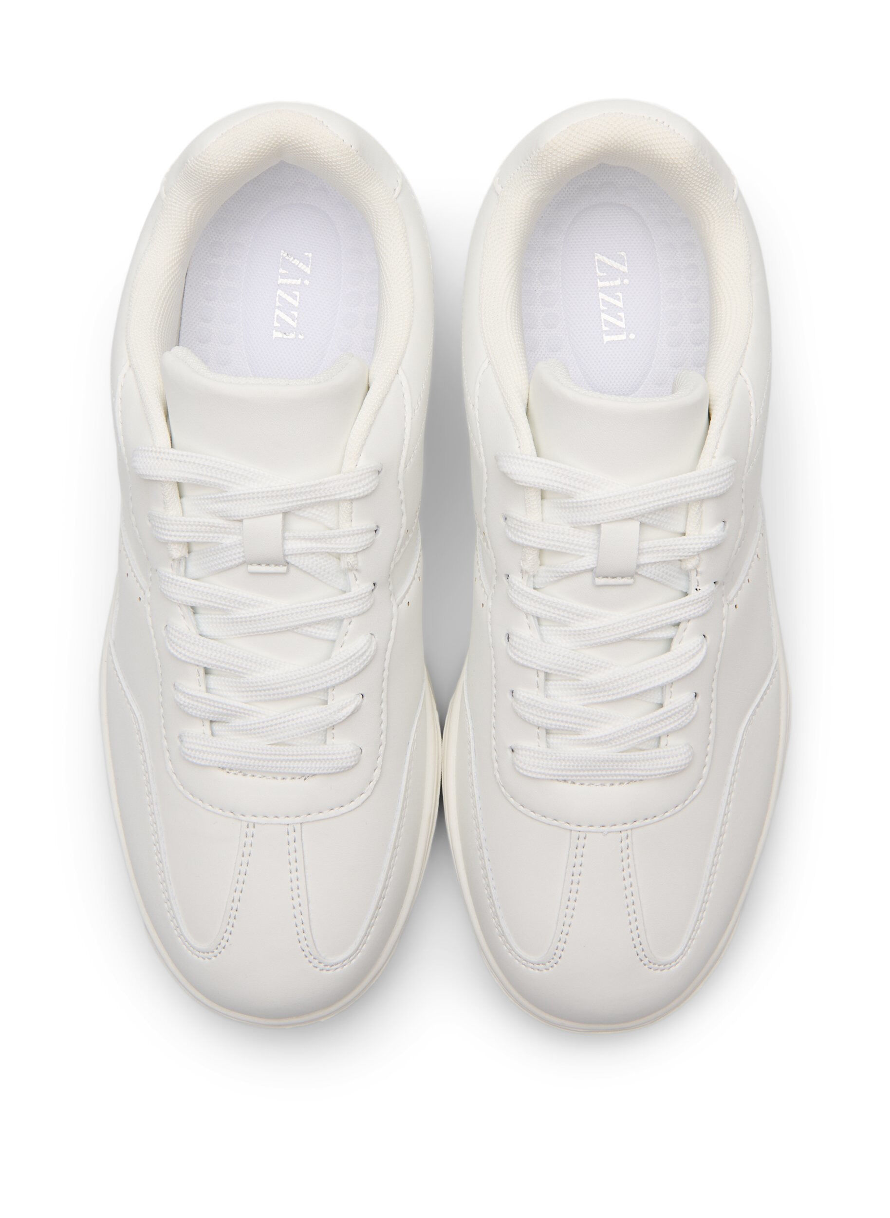 Zizzifashion Wide fit - Faux leather trainers with stitch detailing, White, Packshot image number 2