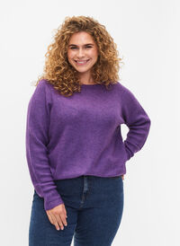 Melange sweater with round neck	, Pansy Mel., Model