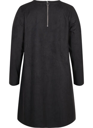 Plain 3/4 sleeve dress with rounded neckline, Black, Packshot image number 1