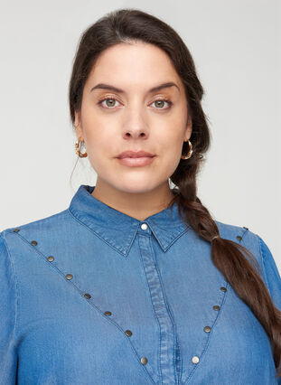 Long-sleeved lyocell tunic with studs, Blue denim, Model image number 2