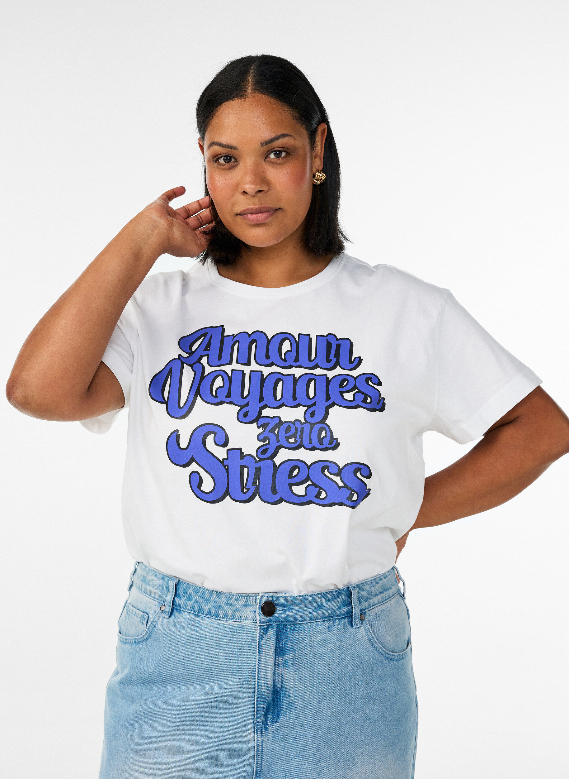 Zizzifashion100% cotton T-shirt with short sleeves and print, White, Model image number 0