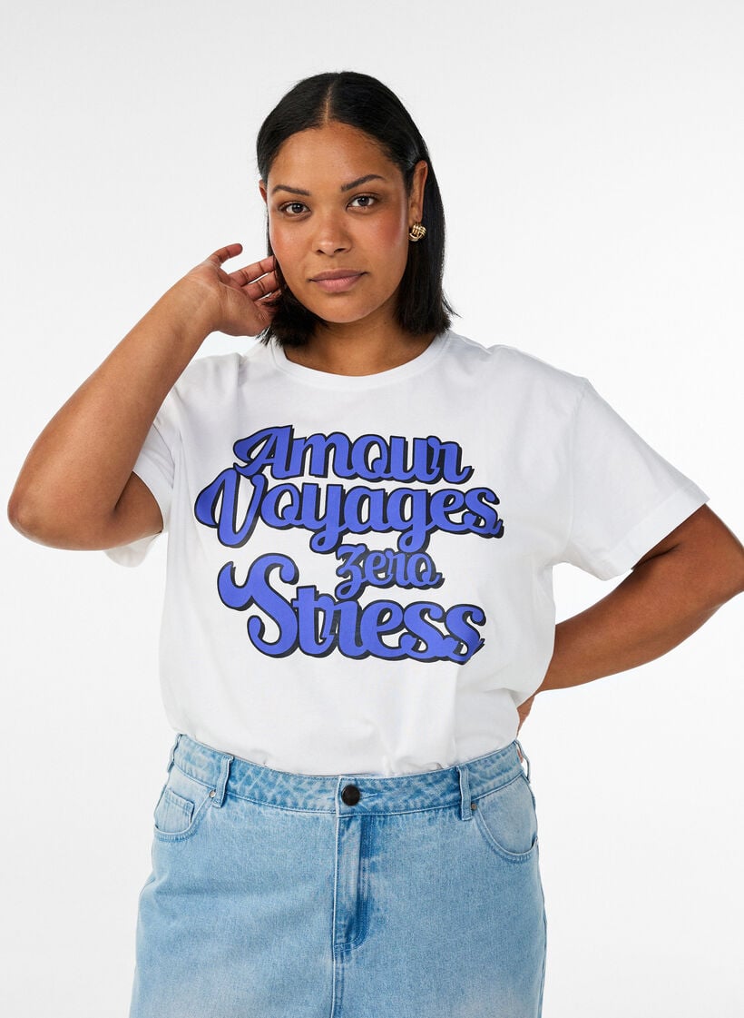 100% cotton T-shirt with short sleeves and print, White, Model image number 0