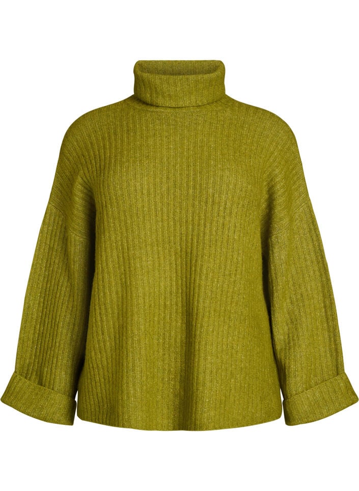 Knitted top with turtleneck, Green, Packshot