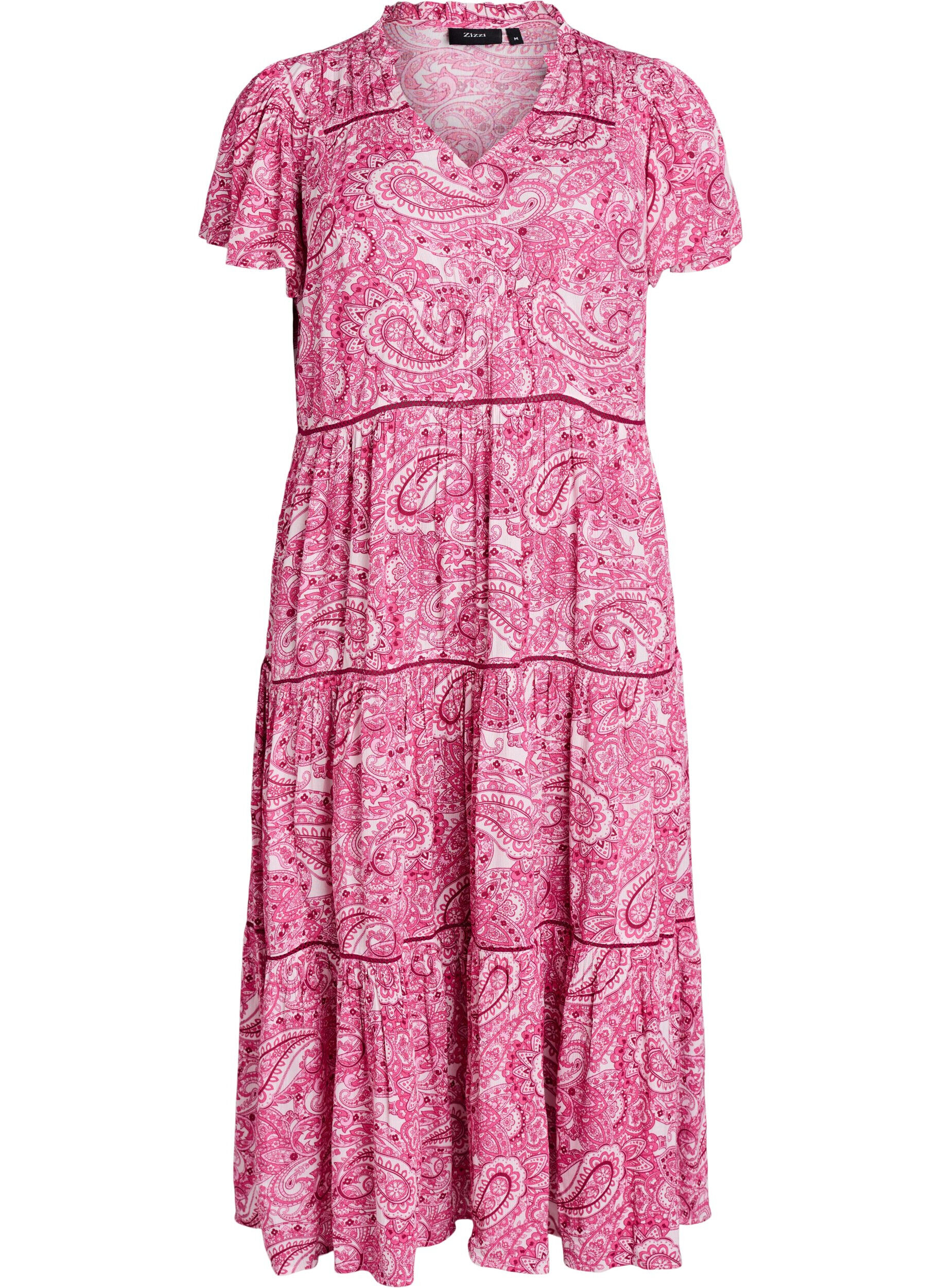 Zizzifashion Patterned viscose midi dress, Pink, Packshot image number 0