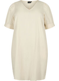 V-neck dress in cotton blend with linen