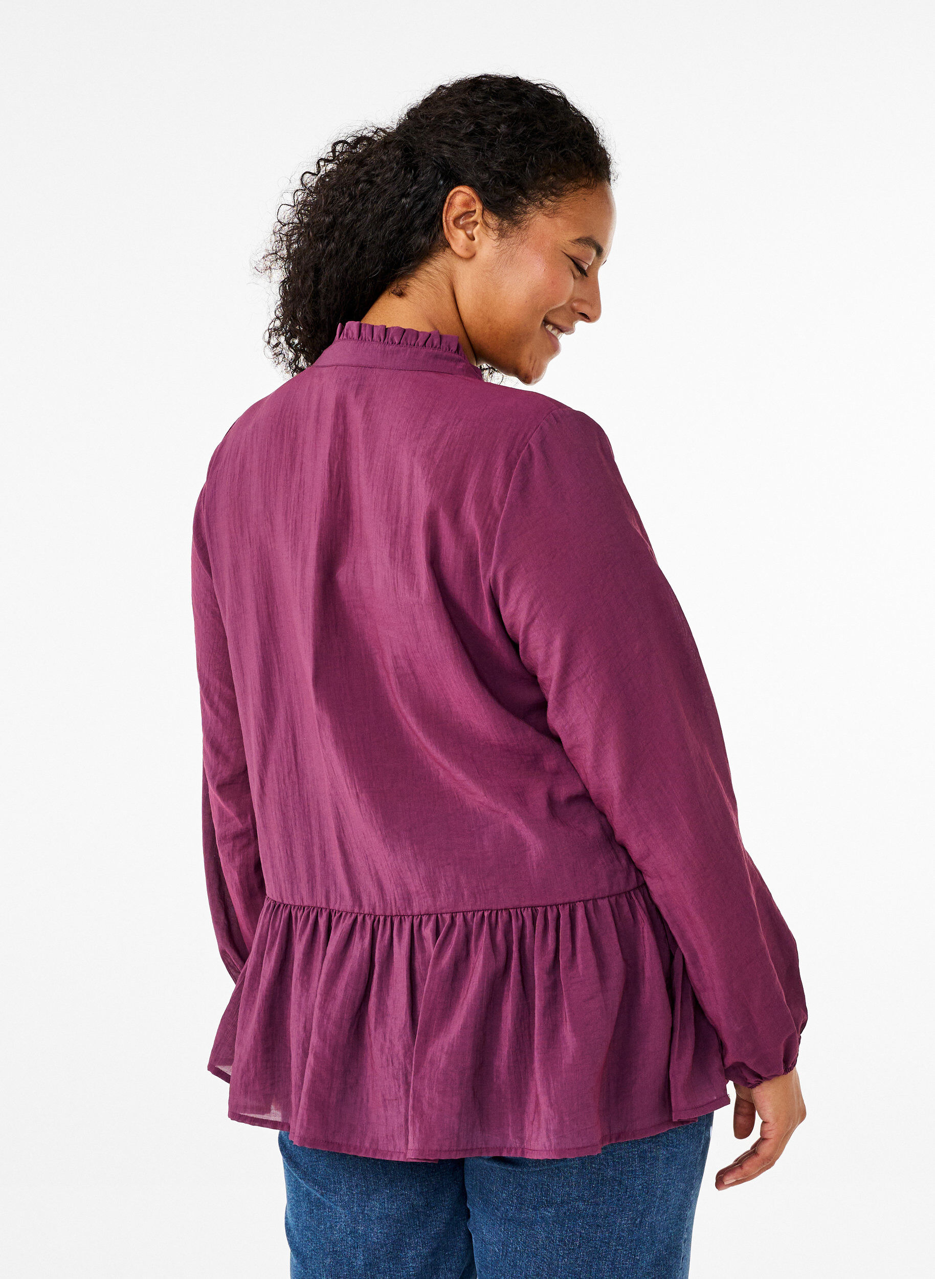 Zizzifashion Viscose blouse with peplum, Purple, Model image number 2