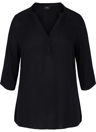 3/4 sleeve v-neck viscose blouse, Black, Packshot image number 0
