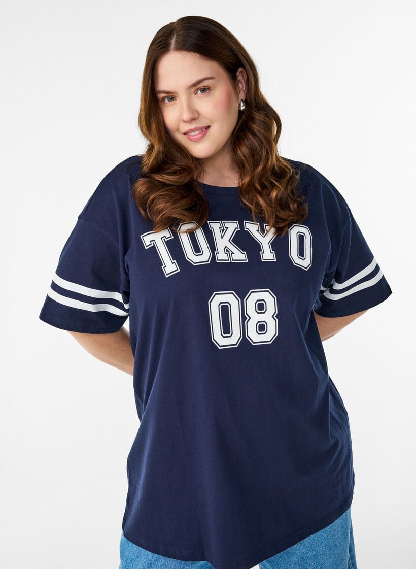 Sporty oversized college T-shirt, Blue, Model image number 3