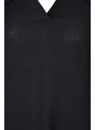 Viscose blouse with 3/4 sleeves and lace details, Black, Packshot image number 2