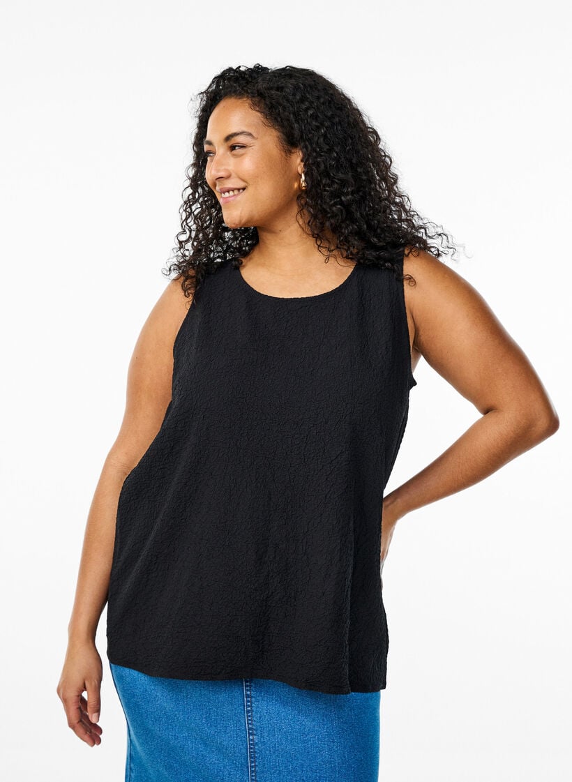 Sleeveless top with texture, Black, Model image number 0