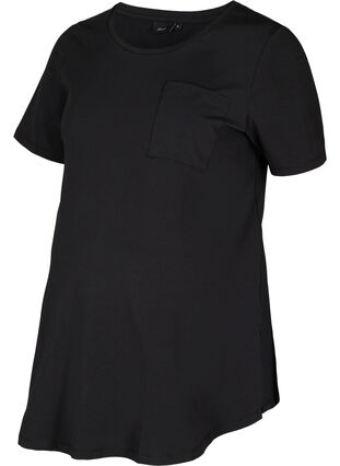 Short-sleeved cotton maternity T-shirt, Black, Packshot image number 0