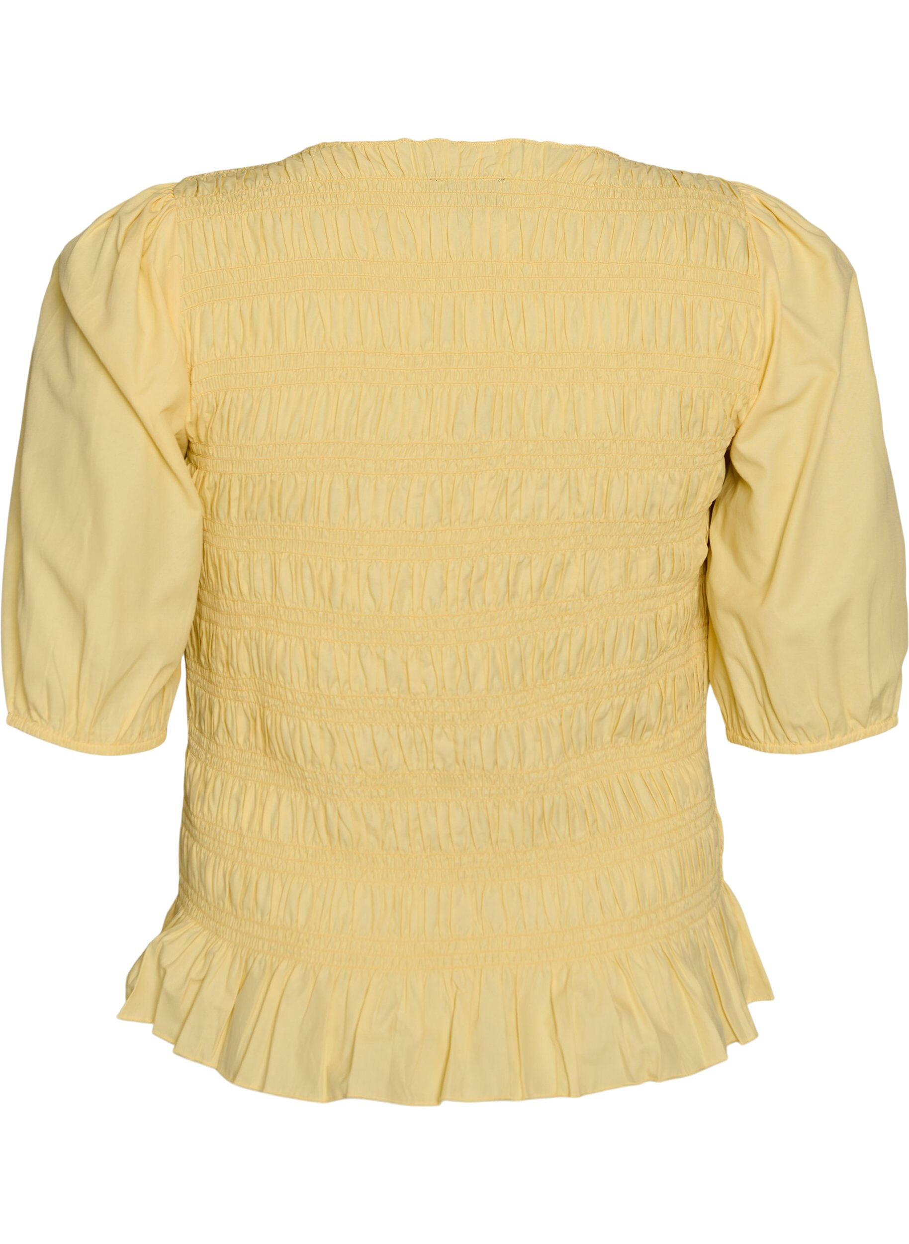 ZizzifashionSmock blouse with a ruffle hem and boat neck, Yellow, Packshot image number 1