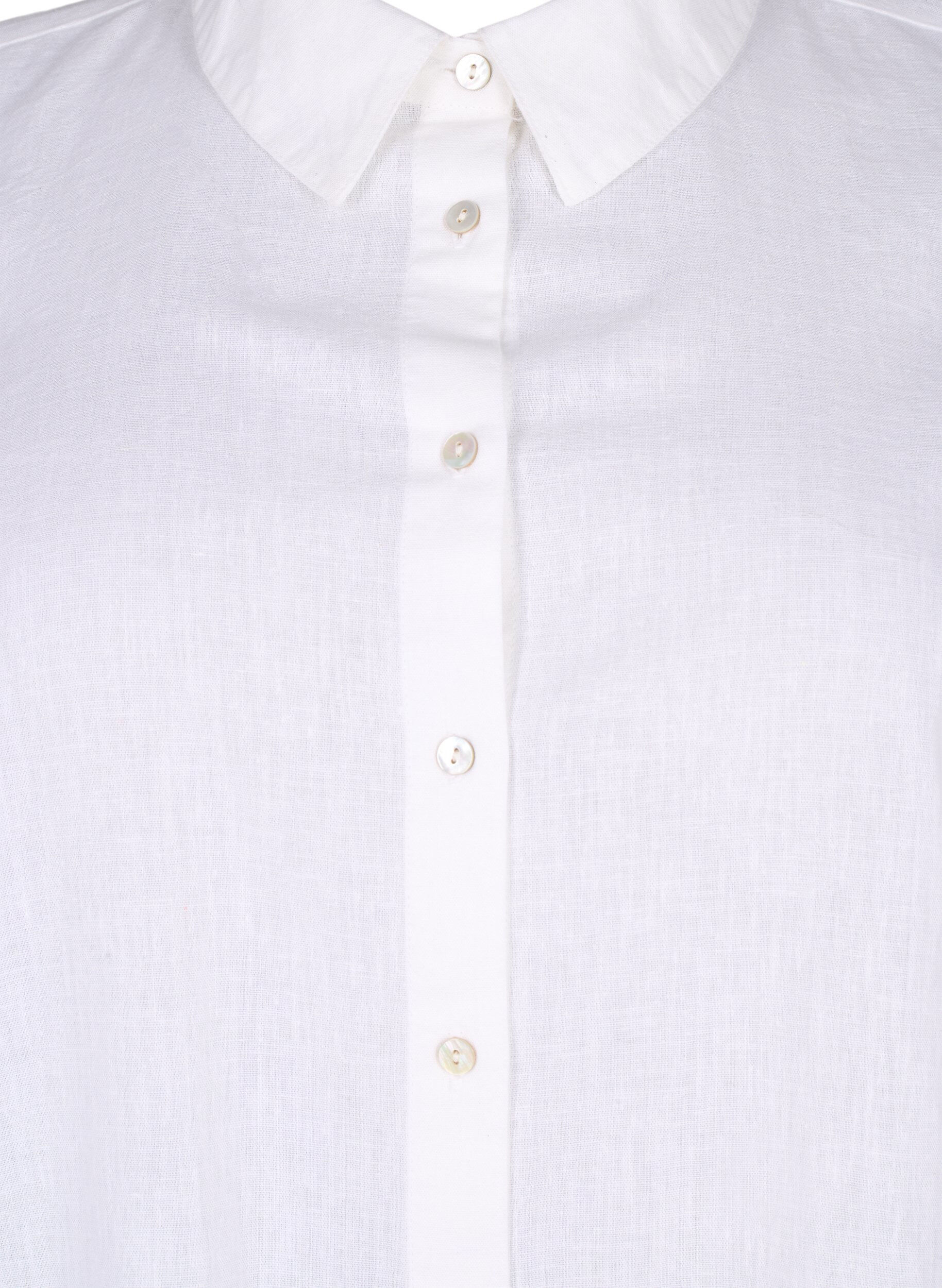 Zizzifashion Long shirt in linen and cotton, Bright White, Packshot image number 2