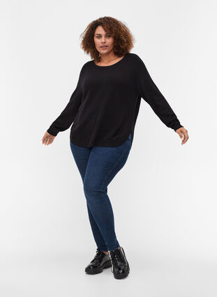 Long-sleeved knitted top with rib details, Black, Model image number 2